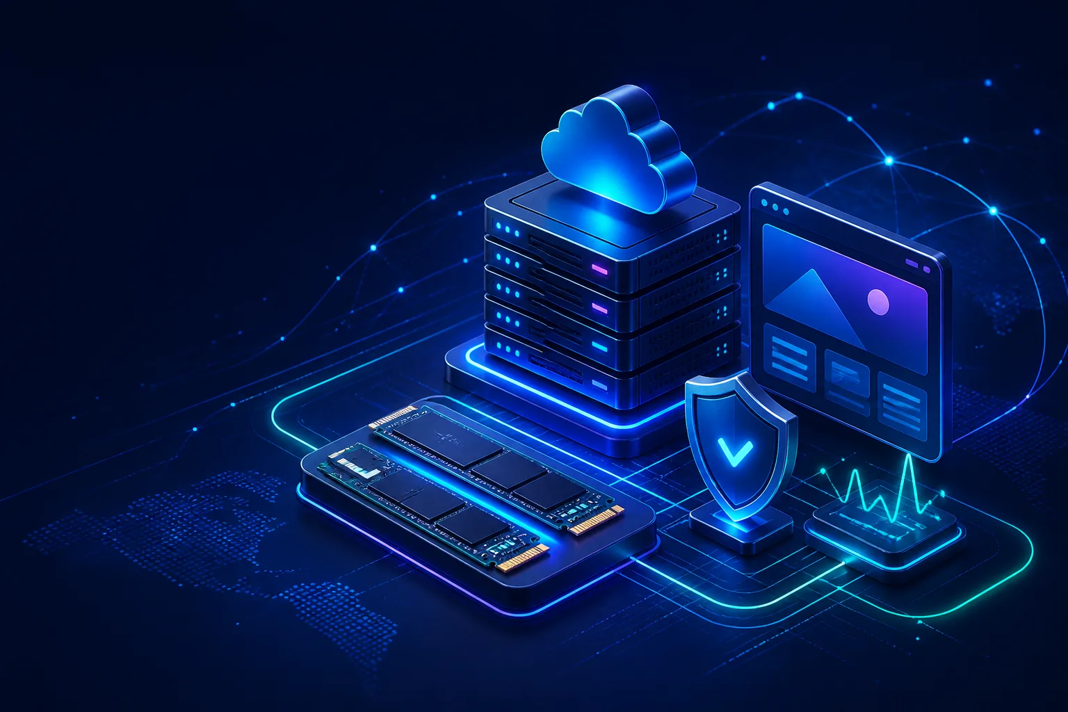 Servidores cloud con almacenamiento NVMe, seguridad y monitoreo de rendimiento